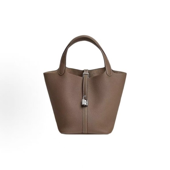 HERMES爱马仕 Picotin Lock 22 银扣 菜篮子水桶包手提包 22 女款 18 Etoupe 大象灰